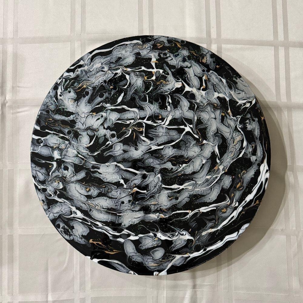 Handpainted Lazy Susan 18 Inch Metallic‎ Abstract Art Functional Decor